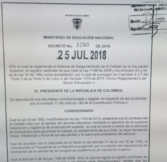 Mineducación firmó decreto del SAC. Entrará en vigencia en 2019