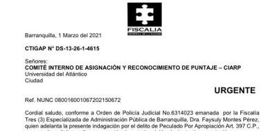 Uniatlántico: Fiscalía analiza posible peculado en puntajes de escalafón
