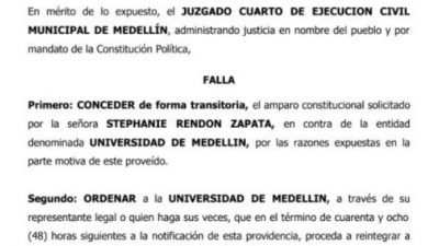 Juzgado obliga a la U. de Medellín a reintegrar a docente que acusó a decano de misógino