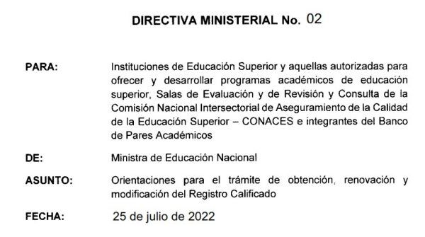 Mineducación expide directiva para explicar el paso a paso en los procesos de registro calificado