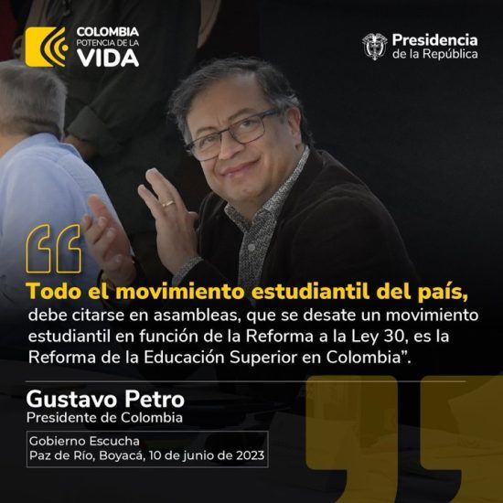 Petro promueve asambleas estudiantiles para preparar reforma a la Ley 30